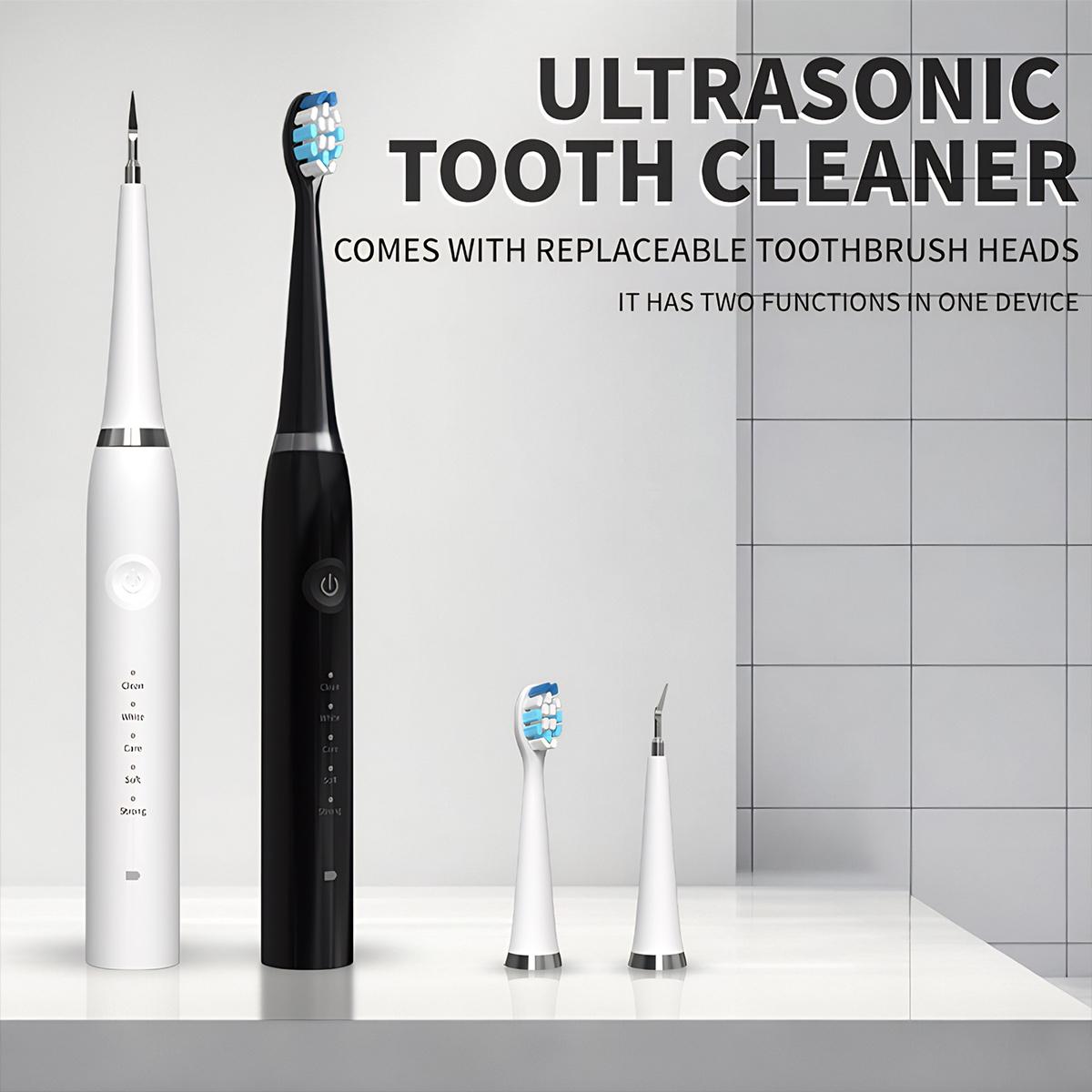 Women's Ultrasonic Oral Teeth Cleaning Machine, Waterproof Selfcare Cleansing Kit with LED Light, 5 Modes, Rechargeable Cleanser, 2-Replaceable-Head Multi-Pack