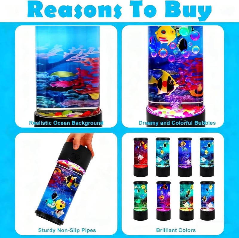 Bubble Fish Lamp,Artificial Aquarium Lamp with 7-Color Changing,Sensory Bubble Tube Light with 6  Fish Moving,Mood Night Light,  for  & Adults,Decor for  Office Bedroom