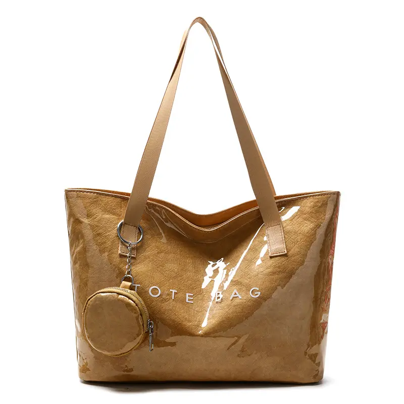 Transparent PVC tote bag for Women Trendy Kraft Paper Letters Print Handbag shopping bag large-capacity women's handbag with a small pouch  for Work Shopping Travel high-quality casual and versatile commuter bag, fashion able shopping bag
