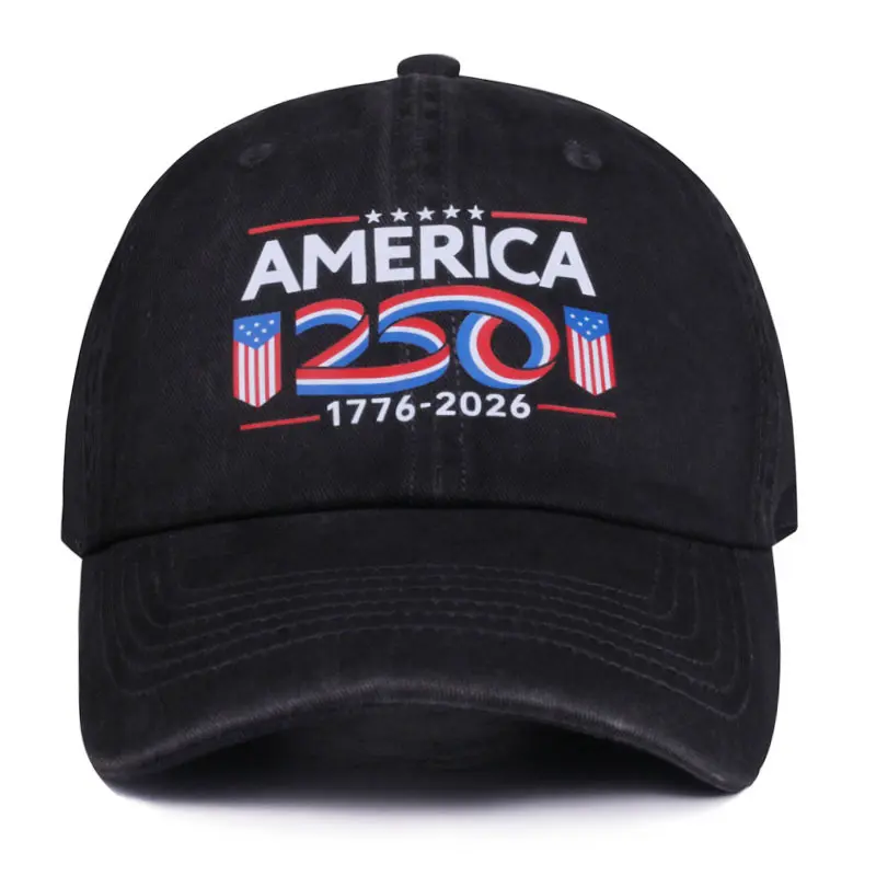 This unisex vintage washed 250th commemorative baseball cap with classic letter print delivers timeless American casual style, soft distressed cotton fabric brings all-day comfort, adjustable back strap fits all head sizes, Adjustable Size, Casual Use, Un