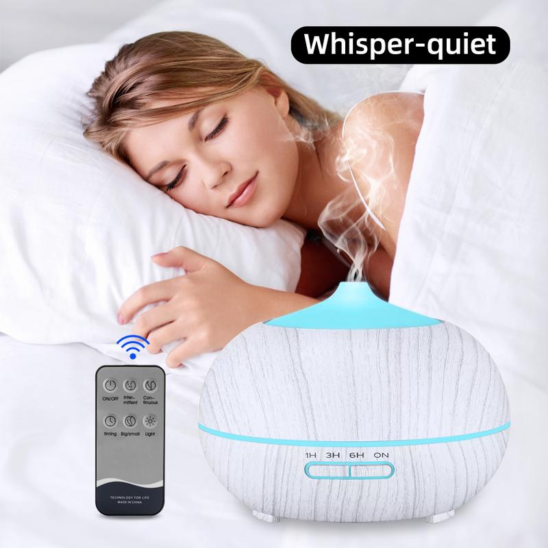 Wood Grain Essential Oil Diffuser (550ml) w/ Remote, 7 Color LED & 6 Premium Oils  Perfect Relaxation Present