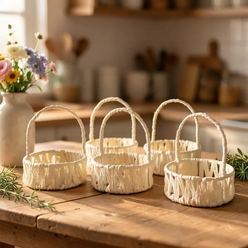 5pcs Small Paper Rope Woven Storage Baskets, Mini Gift Basket, Pastoral Style Small Flower Basket, Wedding Flower Baskets, Floral Arrangement Basket, Table Decoration Baskets, Halloween Basket, Shelf Baskets