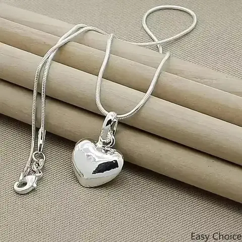 Silver Heart Pendant Necklace with Snake Bone Chain for Women, Smooth Metallic‑Finish Chic Neck Ornament, Elegant Classic‑Structure Jewelry, Perfect for Daily Outfits, Dating, Formal Parties and Holiday Gifting for Close Companions