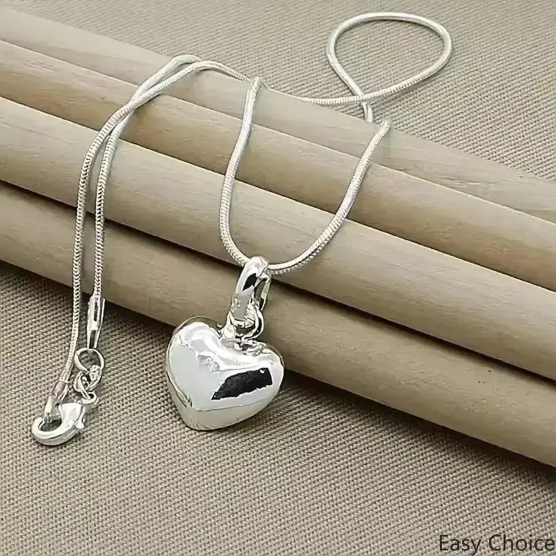 Silver Heart Pendant Necklace with Snake Bone Chain for Women, Smooth Metallic‑Finish Chic Neck Ornament, Elegant Classic‑Structure Jewelry, Perfect for Daily Outfits, Dating, Formal Parties and Holiday Gifting for Close Companions