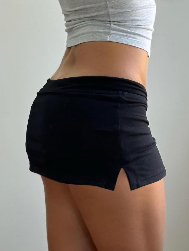 Women's Solid Drawstring Split Hem Skirt, Casual Fashionable Mini Skirt for Daily Wear, Ladies Bottoms for All Seasons