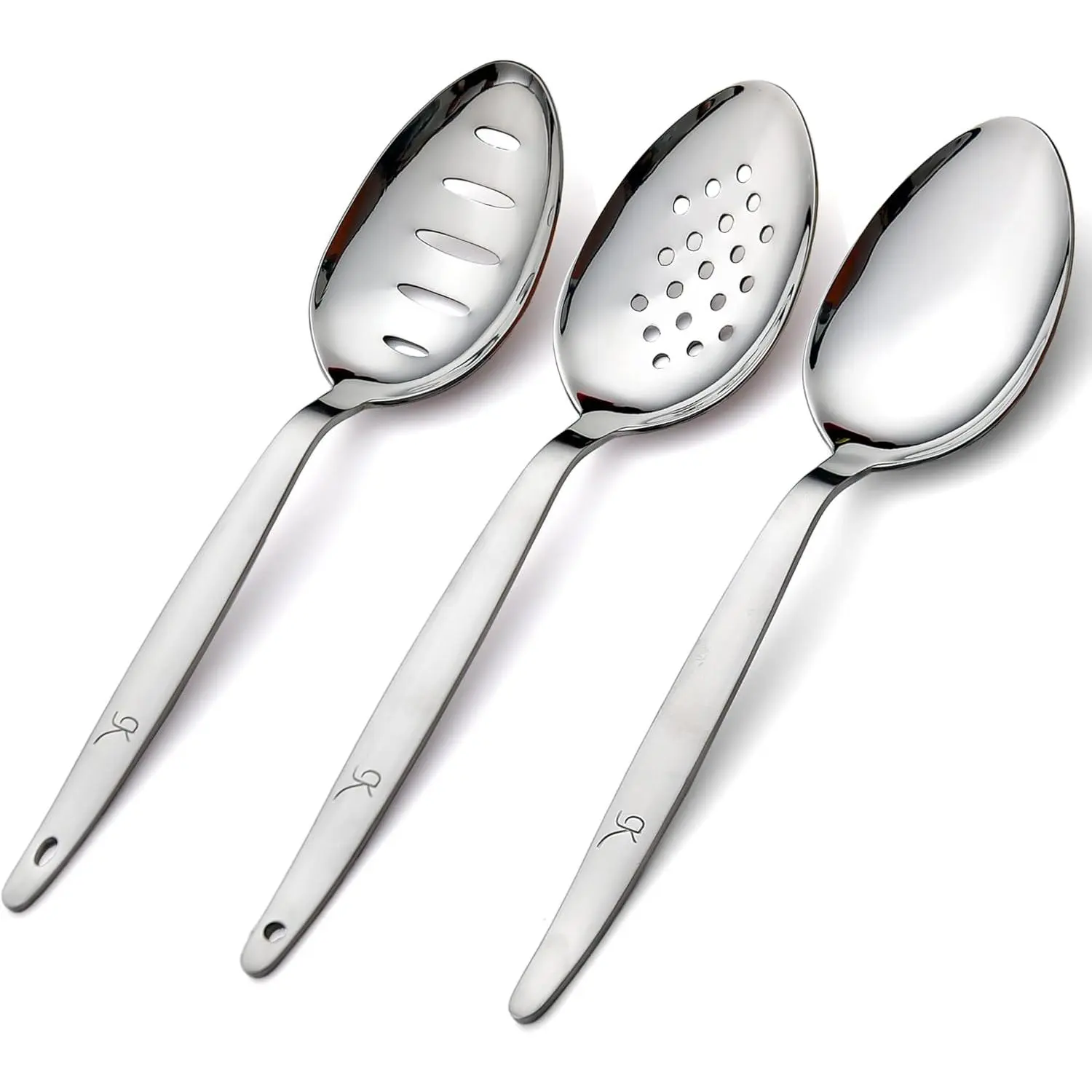 3-PCS Kunz Spoon | 9 Inch 18/10 Stainless Steel Serving Spoons Set Include Serving Spoon, Slotted and Perforated Spoons (Medium 9 Inch, 3  Kunz)
