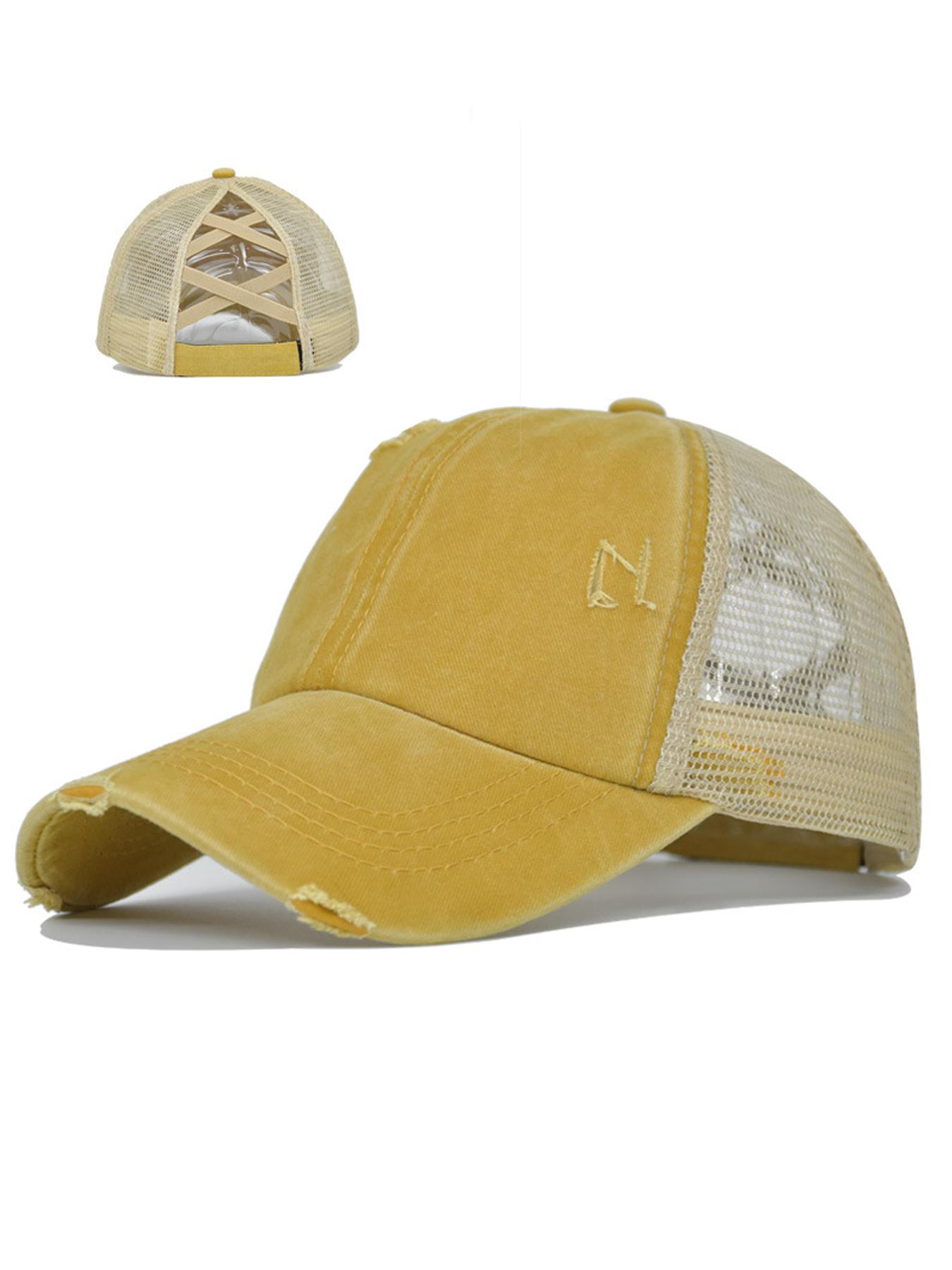 Women's Pony Hat, High Ponytail, Girls' Messy Bun Caps, Camouflage Bad Hair Day Adjustable Dad Hat, Stylish Trucker Hat.