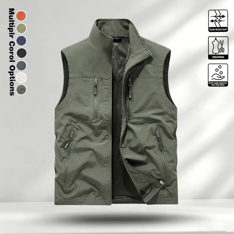 Three proof fabric multifunctional pocket men's vest fishing casual spring and autumn wear thin trendy workwear jacket loose multi pocket vest
