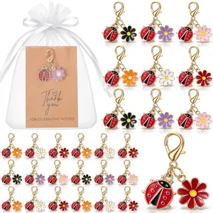 36 Sets Ladybug Daisy Keychain Bulk Cute Ladybug Party Favor, Lady Beetle Key Ornament, 6 Daisy Colors for Lady Bug Party Gifts, Baby Shower Supplies, Goodie Bags Decoration