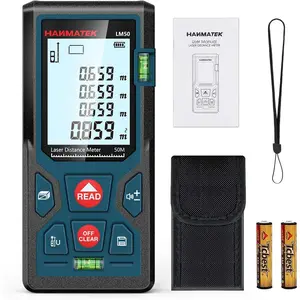 LM50 165Ft/50M Laser Distance Meter, Ft/in/M Unit Switchable Laser Measurement Tool with 2 Bubble Levels, Large Backlit LCD Display