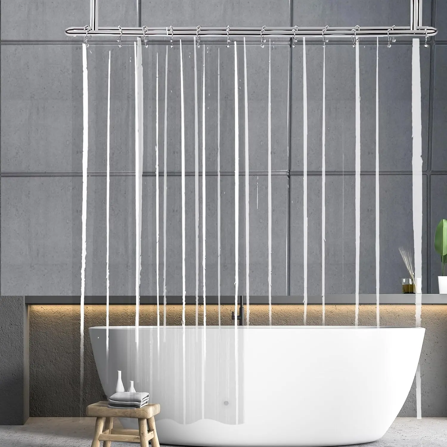 Extra Wide 108x84 in Hanging PEVA Bathtub Liner for Clawfoot Tub & Clawfoot Users, Waterproof XL Liner with 5 Magnets & Stainless Steel Metal Hooks