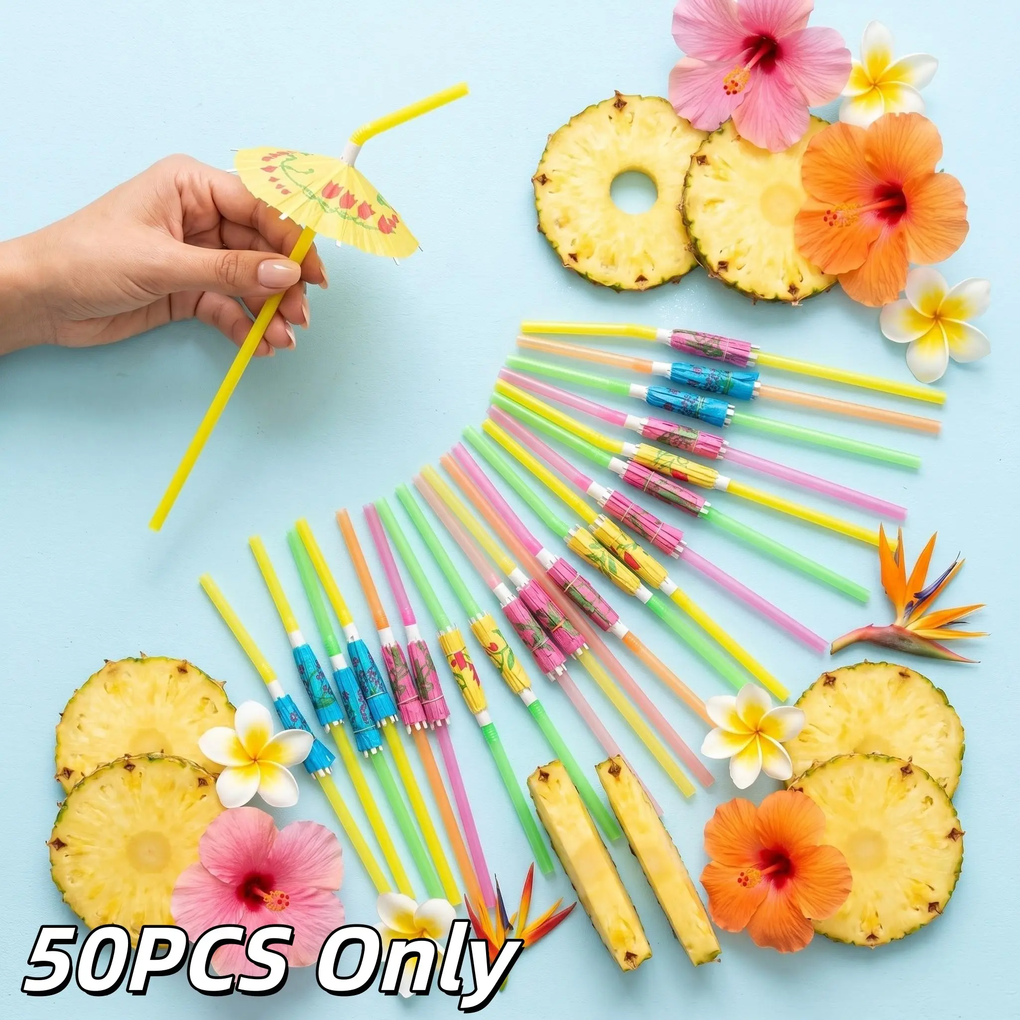 50 Pcs Hawaiian Umbrella Straws, Quirky Tiki Bar Cocktail Decorations, Fun Party Supplies, Unique Drink Accessories