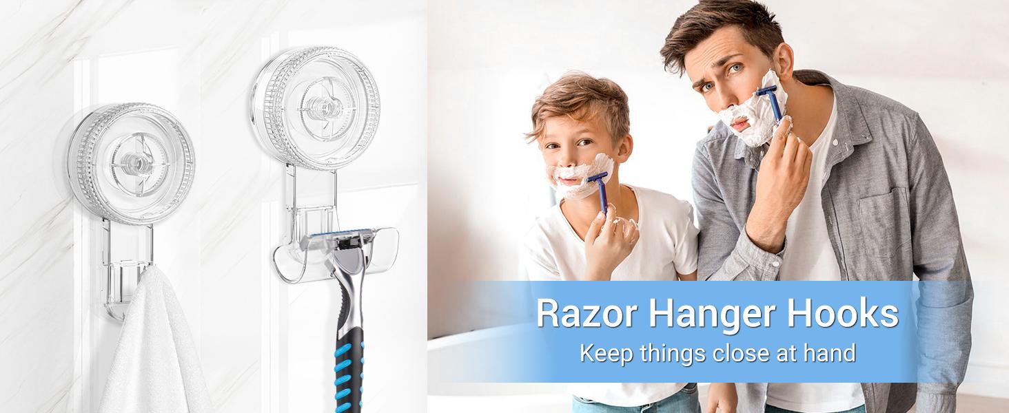 Suction,4 Pack 2razor 2 Single Hook Clear Removable & Reusable Vacuum Suction Hanger Waterproof Hanger Hook for Bathrobe Loofah