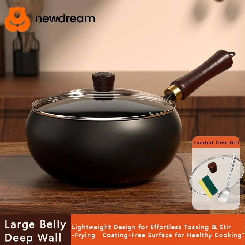 4-Piece Set: 9.45, 10.2, 11-Inch Hand-Forged Deep Fry Pans, Non-Toxic Cooking Pots, Pfas/pfoa-Free, Oven & Induction Compatible