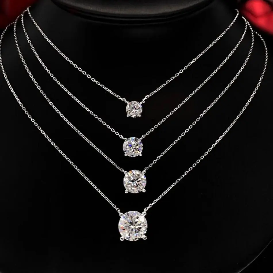 S925 pure silver D color VVS moissanite necklace, 1 carat, light luxury, four-prong design, PT950 plated moissanite pendant collarbone chain