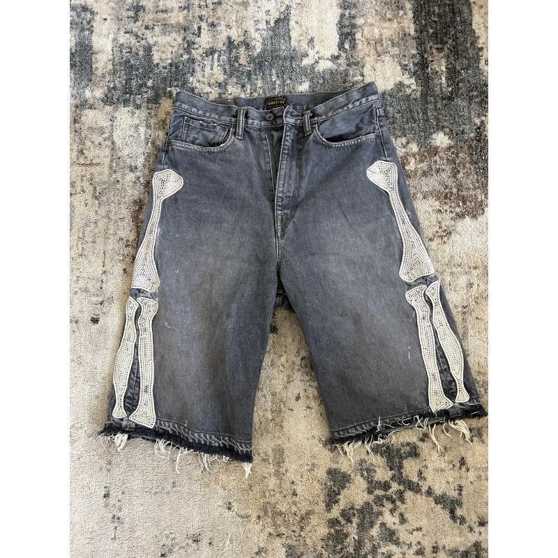Summer retro skeleton denim shorts sports casual shorts new couple wearing street street 55 pants 2026 Europe and America(Sheets)