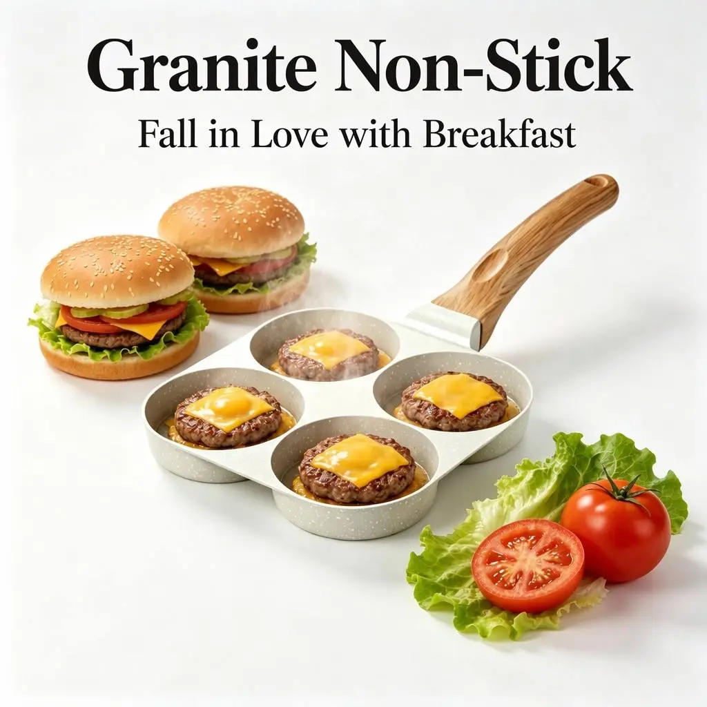 Non-Stick Granite Frying Pan - Multi-Compartment Divided Breakfast Pan with Flat Bottom, Dishwasher Safe All-in-1 Cookware for Eggs, Burgers, Steaks, Gas & Electric Stove Compatible