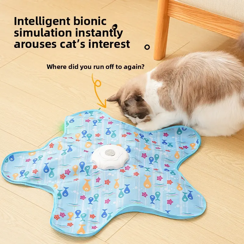 Cat Toy Electric Star Hunt Hideaway with Teaser Stick Interactive Puzzle for Kitten Self-Entertainment Stress Relief Pet Plaything