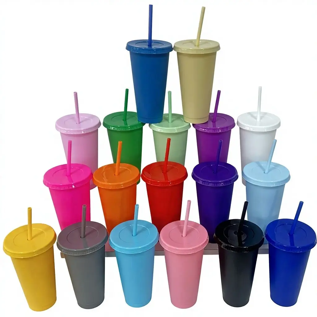 710ML Large Capacity Straight Plastic Straw Cup, Durable Reusable Cold Drink Cup, Trendy Design, Perfect for Parties & Daily Use