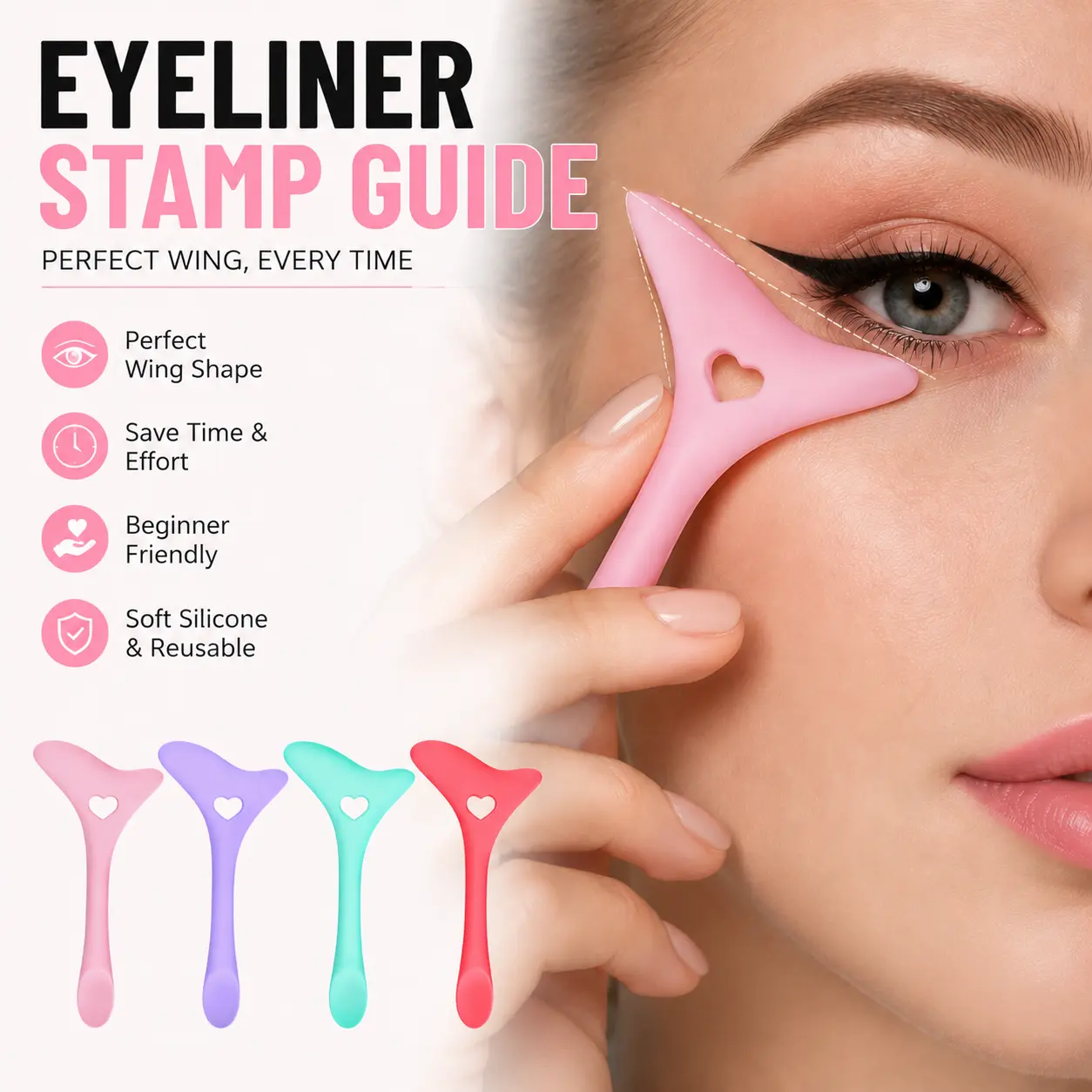 2 PCS Reusable Silicone Eyeliner Mask Applicator, Durable, Compact & Lightweight,  Lazy Makeup Helper, Single Pack, Cosmetic Tool-YY1