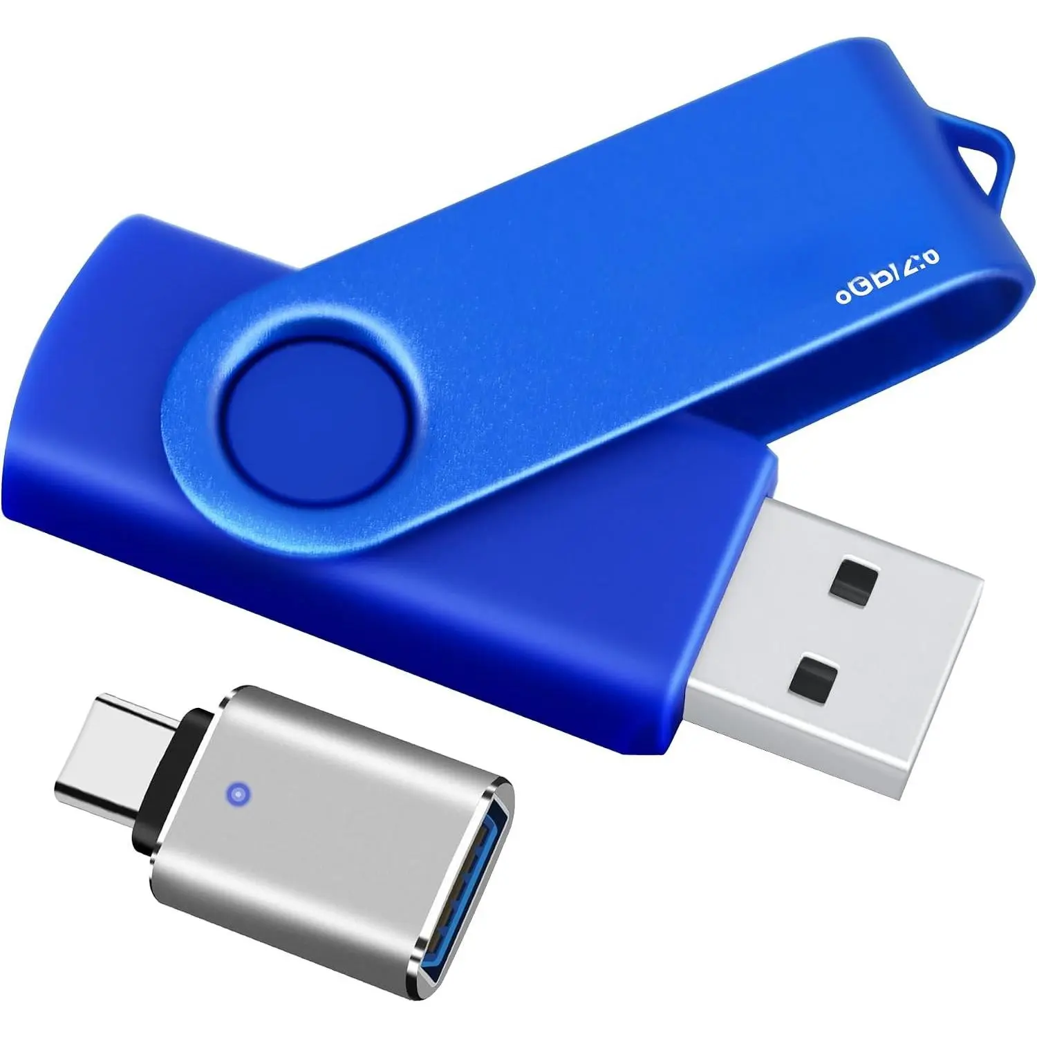 8GB USB 2.0 Flash Drive with USB-C Adapter, OTG-Supported Thumb Drive for Data Transfer, Compatible with Phones/Tablets, Laptops, PCs (Blue), Otg Support