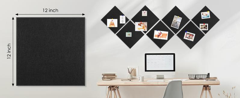 12 Pack Cork Bulletin Board for Wall - 48"x36" Sound Absorbing Felt Tiles with Removable Adhesive Tabs for Home Office Kitchen