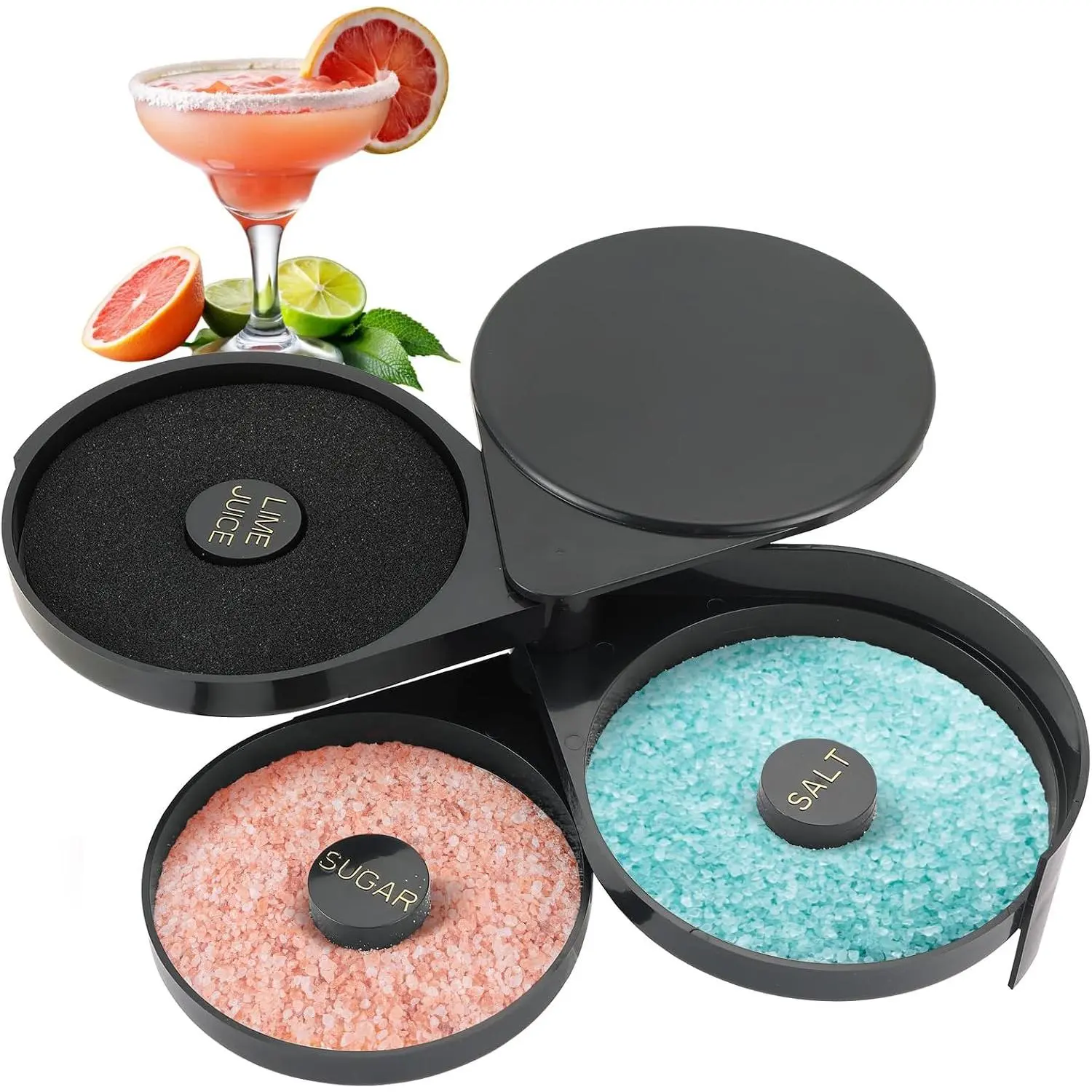 3-Tier Bar Glass Rimmer Bartender Tool with Sponge | FDA-Compliant Margarita Salt Rimmer Set,Salt Rimmer for , 3-Tray Black Plastic Bar Accessories Bartending Supplies (1 Pack)