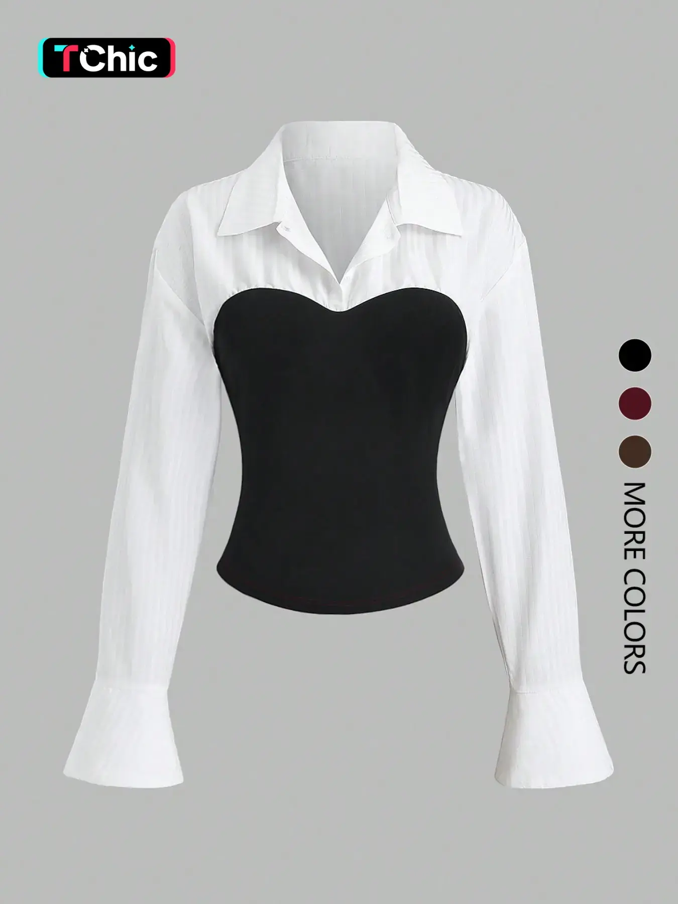 This women's white long-sleeved Slim Fit All Season blouse shirt with puff sleeves and patchwork design is elegant, Casual and versatile, suitable for everyday wear and various occasions top