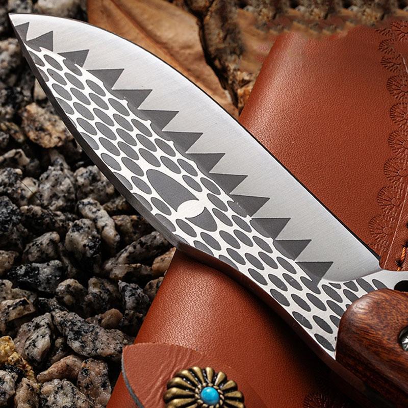 Damascus Pattern Stainless Steel Knife, Outdoor Knife with Sheath, Multifunctional Knife for Outdoor Camping, Picnic, Kitchen Knife