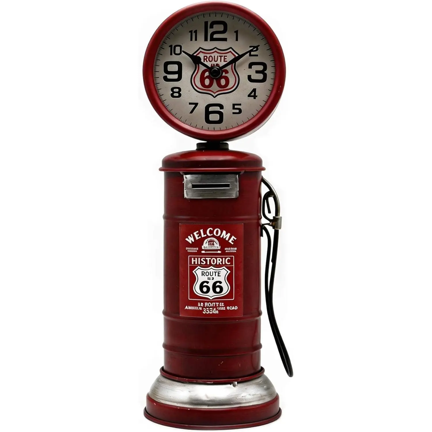 YOUKI Steampunk Digital Clock,Decorative Clocks for Shelf,Route 66 Man Cave Decor,Desk Clock for Living Room,Bedroom,Office,Garage,Battery Operated,Silent Non Ticking,Red
