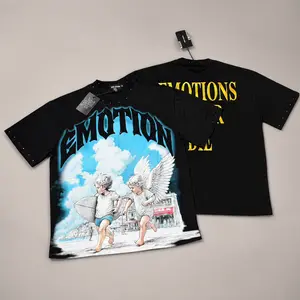 MIXED EMOTION Men’s Streetwear Cotton Rhinestone Graphic T-Shirt, Vintage Hip Hop Oversized Tee, Heavyweight Washed Cotton Crew Neck Top, Y2K Urban Fashion Statement Shirt