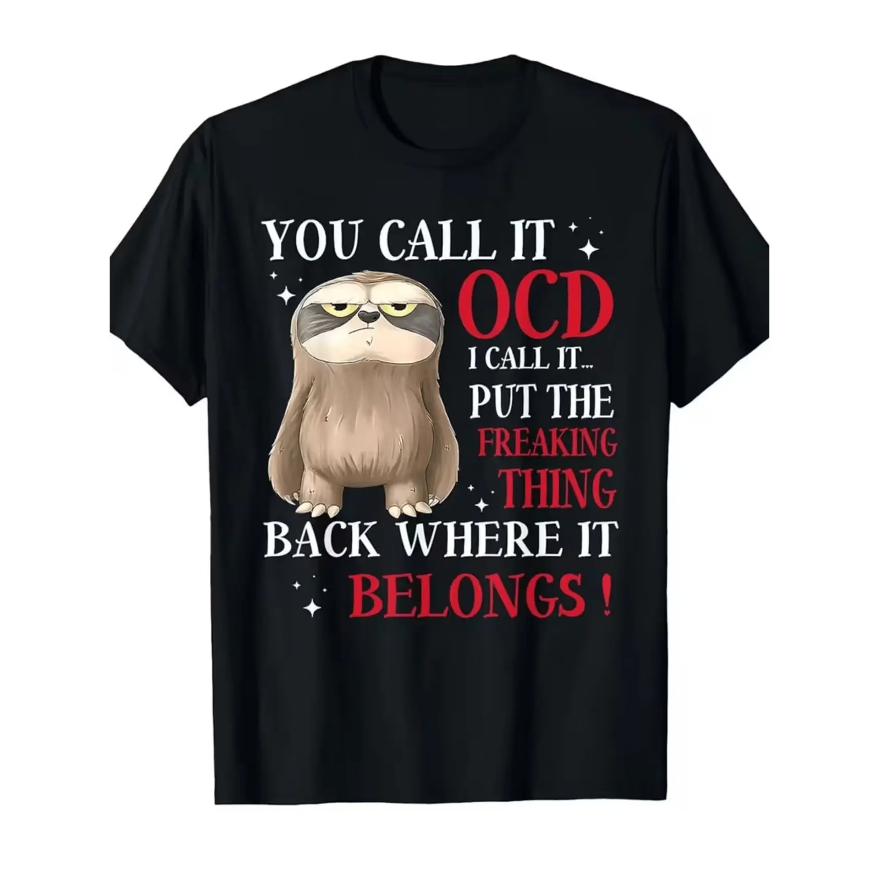 Grumpy Sloth OCD Funny Definition Graphic Oversized Comfort Cotton T-Shirt, Cute Moody Sloth Animal Outfit, Sweet Valentine Gift For Perfectionist Friends, Best Animal Humor Holiday Present Fashion Tee