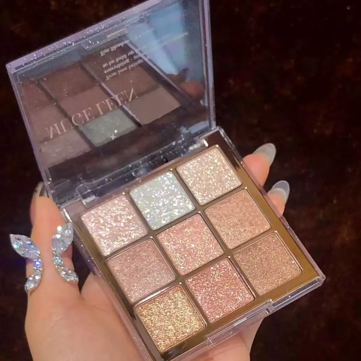 9-Color Glitter Premium Powder Eyeshadow Palette, Highly Pigmented, Mixable Glitter, Long-Lasting Makeup, Eye Shadow Set