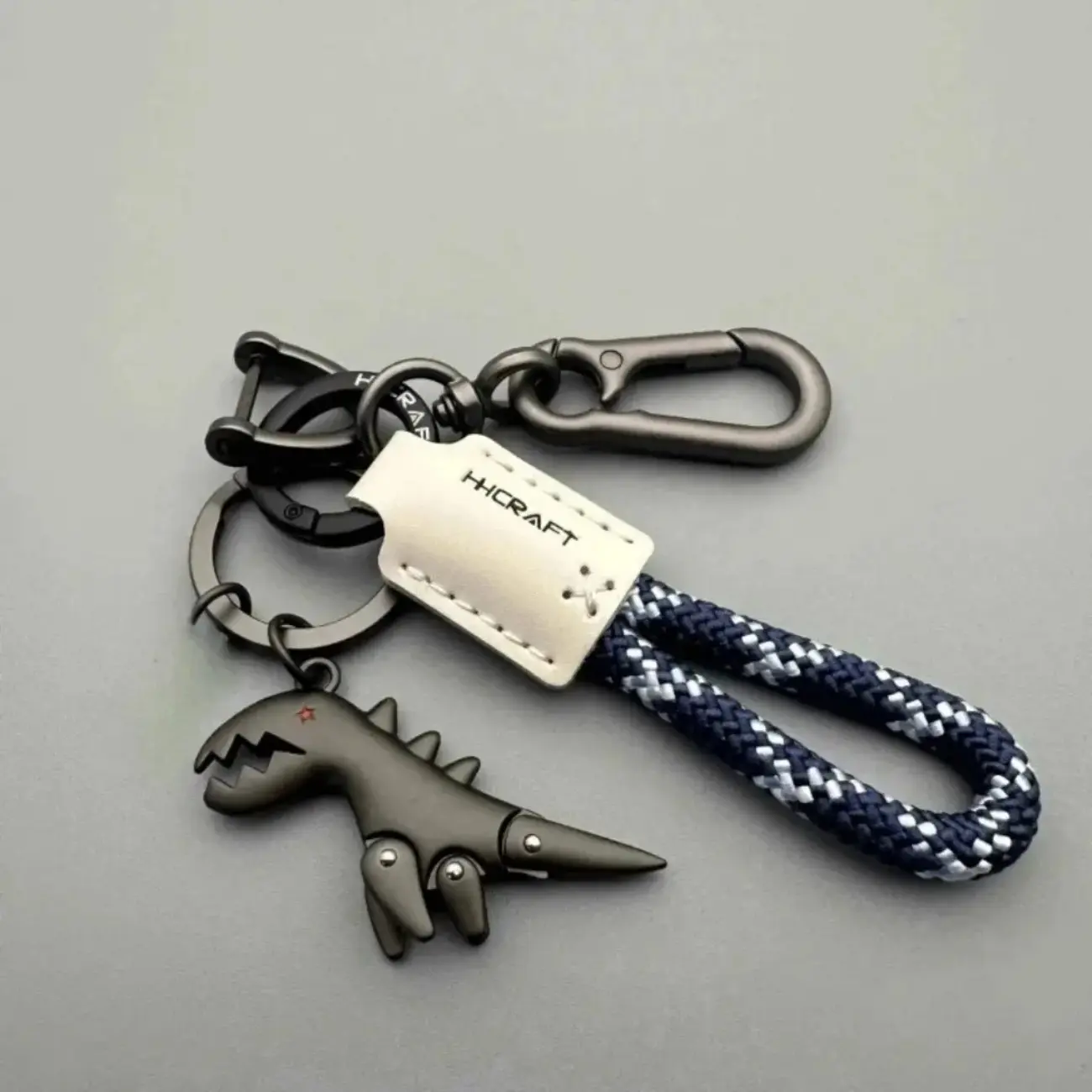 Men's Woven Leather Keychain with Metal T-Rex Dinosaur Charm, Car Key Accessory & Mini Bag Charm for Handbags, Mini Bag Keychain Charms & Twillies tiktokshopbacktoschool