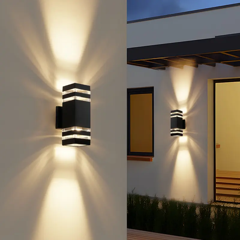 Modern Outdoor Wall Light, Square LED Up-Down Lamp, Ip44 Waterproof, E27 Base, Ideal for House Porch Garage, Single Pack, Waterproof Outdoor Lights