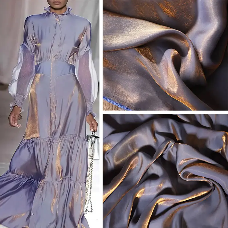 Gray Shiny Satin Fabric - Metallic Luster Silky-Smooth Cloth for Evening Gowns, Wedding Dresses