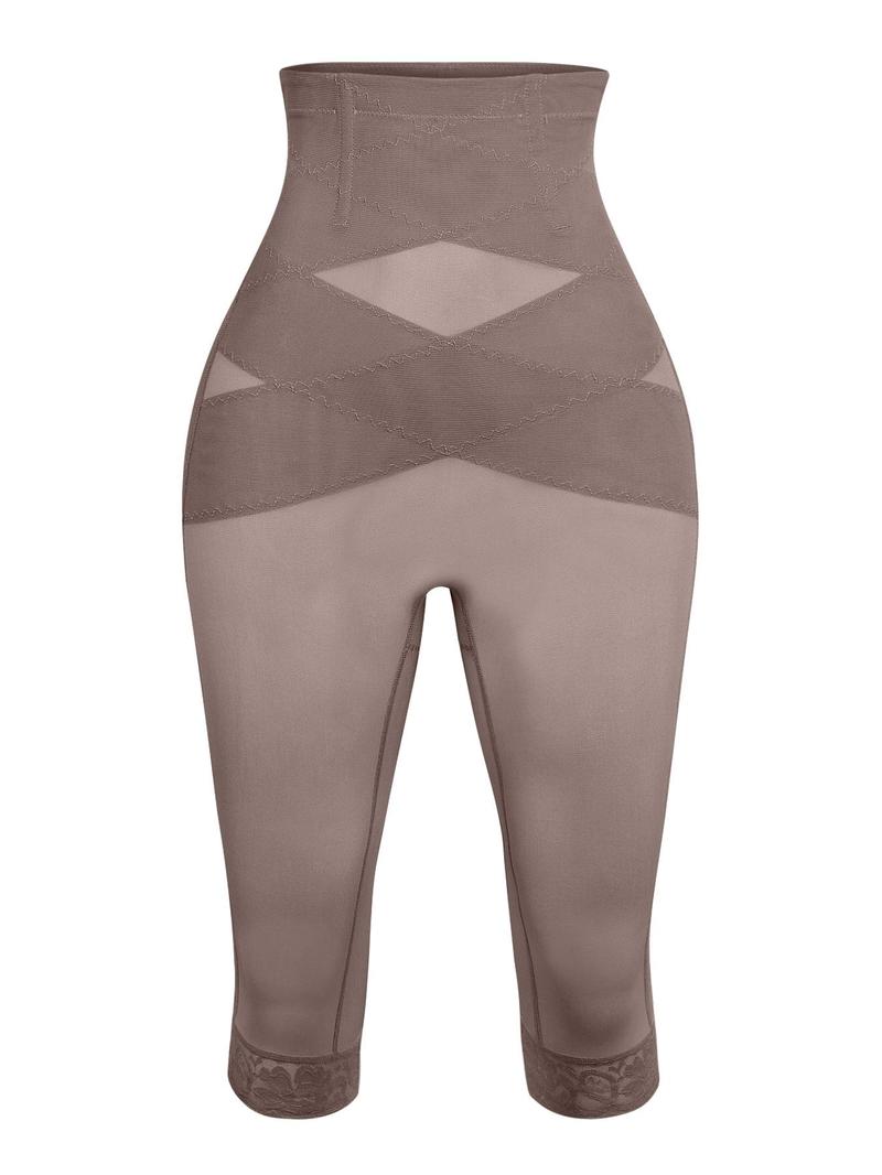 Women's Plain Contrast Lace Sheer High Waist Shapewear Shorts, Breathable Tummy Control Compression Slimming Shorts, High Stretch Shaper for Daily Wear Halloween comfyessentials boxertok underwearhaul tiktokshopbacktoschool tiktokshopblackfriday christmas