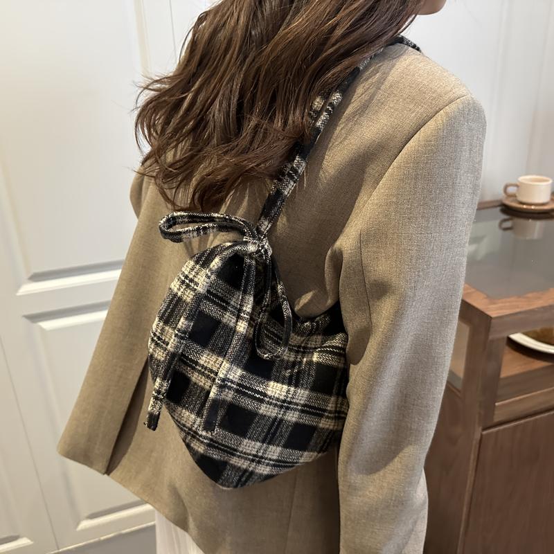 Women's Heart-Shaped Crossbody Bag with Bow and Checkered Pattern - Minimalist Handbag, Fixed Strap Magnetic Closure, Red - Elegant Daily Wallet, Bag, Versatile Fashion Accessory, Durable Fabric shoulder bags Large Soft Color Suede Kisslock Barrel