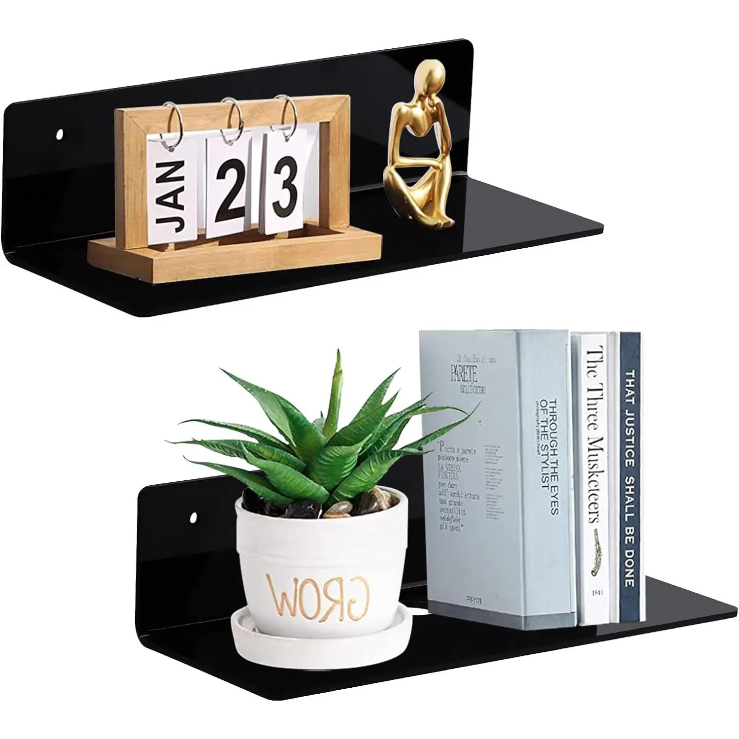 9 Inch  Floating Shelf No Drill Adhesive Wall Shelf Set of 2 for  Pop Storage, Floating Shelves -Free Expand Wall Space for Living Room, Bathroom, Gaming Room, Office - Black