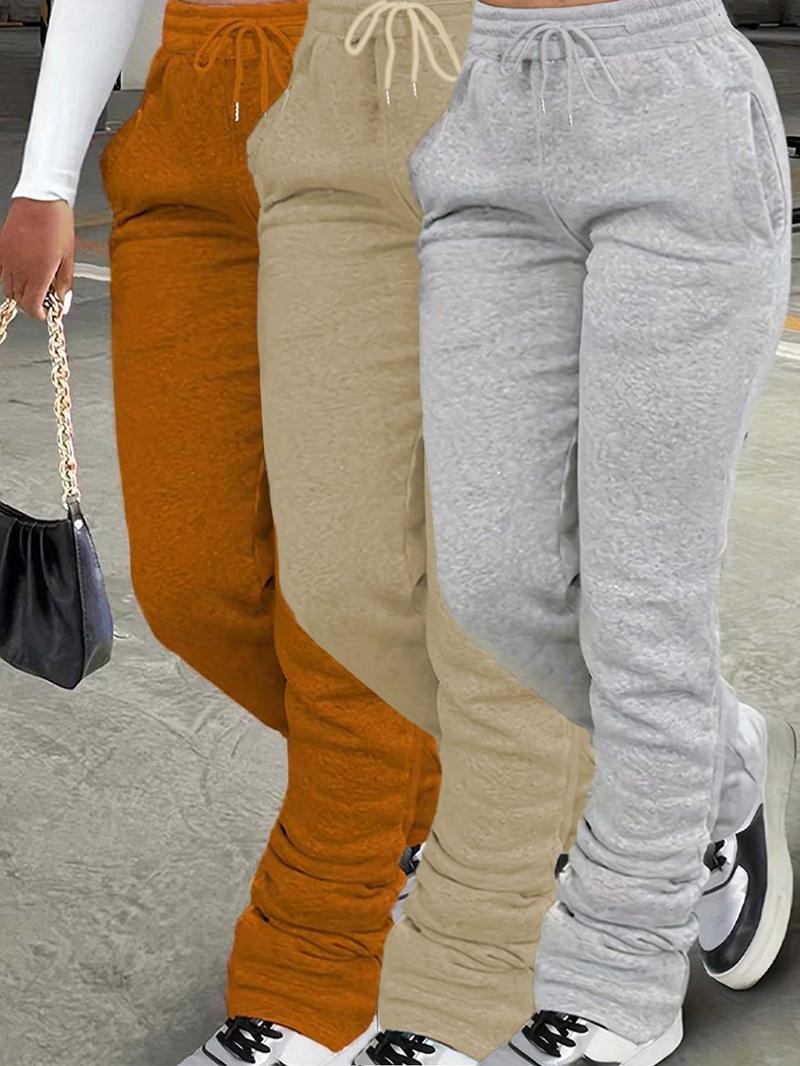 Women's Plain Pocket Drawstring Sweatpants, Casual Comfy Elastic Waist Jogger Pants for Daily Wear, Drawstring Stackable Pants for Tall Girl, Baggy Pants, Sweatpants for Women, Ladies Bottoms for All Seasons, Jogger Pants for Women, Baggy Jogging Pants