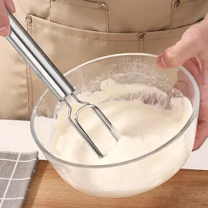 Manual Egg Beater Sus304 Stainless Steel Mixer, Durable Bread Dough Whisk with Handle, Comfortable Grip Kitchen Multi-Use Tool