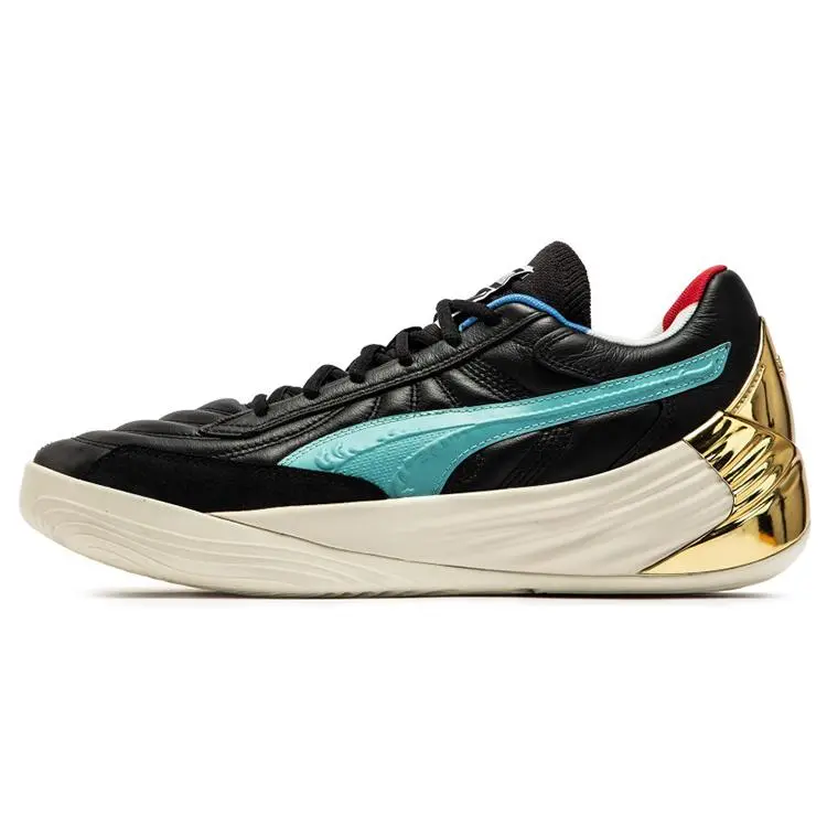 PUMA Fusion Nitro Round Toe Lace-Up Synthetic Leather Polyurethane Shock Absorbing Non-Slip Wear-Resistant Support Low-Top Basketball Shoes 377107-01