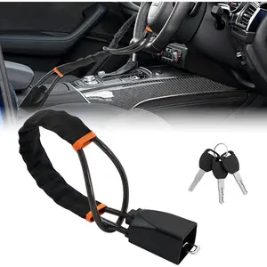 Car Steering Wheel Lock, 1 Pack Anti Theft Car Device with Max 17 Locking Length, Thickened Steel Wire, and Fine Stitched Edges, 3 Keys Included, Easy to Store, Fits Most Vehicles, SUVsBlack