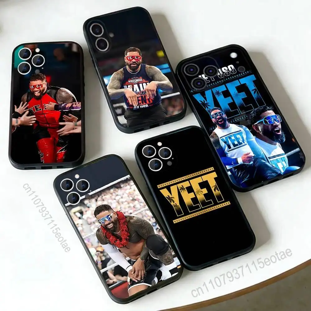 J-Jey Uso YEET Wrestler Black Soft Phone Case For iPhone 11-17 Pro Max/Plus & Samsung Galaxy S23-S25