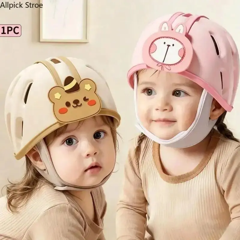 Baby Anti-Fall Safety Helmet with Padding - Cute Cartoon Characters, Breathable, Lightweight, Shock-Absorbing for 0-3 Years Crawling & Learning to Walk, Newborn, Infant Hat