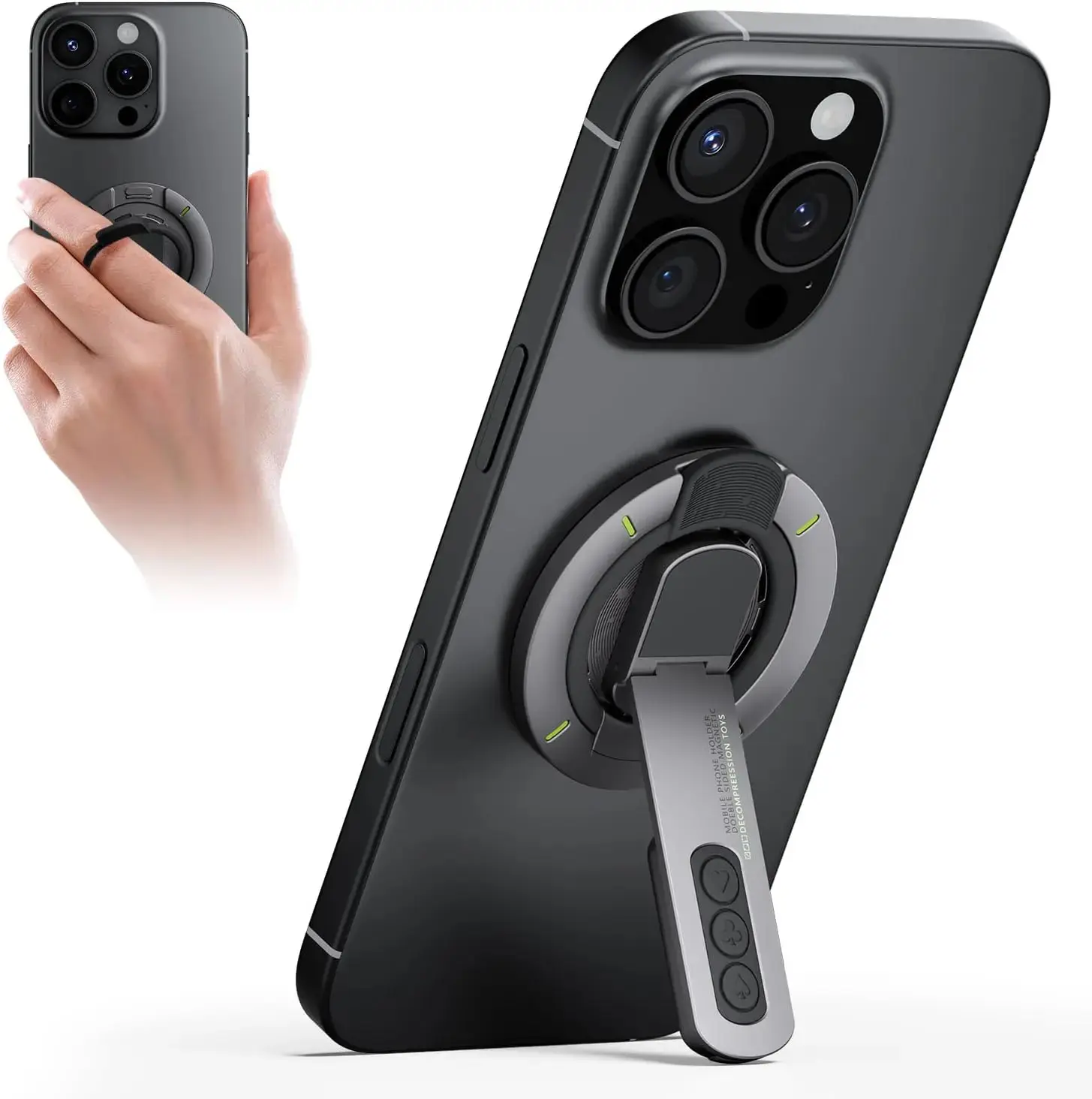 2026 New Silicone Dual-Sided Magnetic Phone Ring Holder Stand for MagSafe iPhone & Smartphones, 360° Rotatable Foldable Handheld Mechanical Grip, Ultra-Strong Magnetic Mount, Portable Desk Kickstand for Hands-Free Use (Phone Accessories)