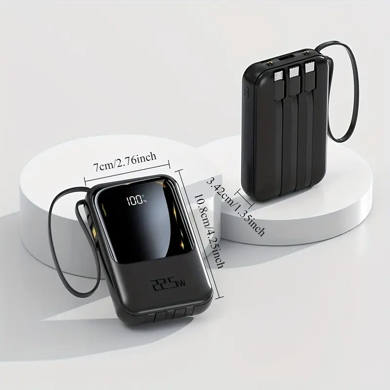 22.5W Fast Charging 20000mAh Large Capacity Mini Cute Multifunctional Power Bank, Portable Phone Charger, Built-in 4 Cables, Super Bright LED Light, Outdoor Travel Battery Pack, Smart Digital Mobile Phone Accessories