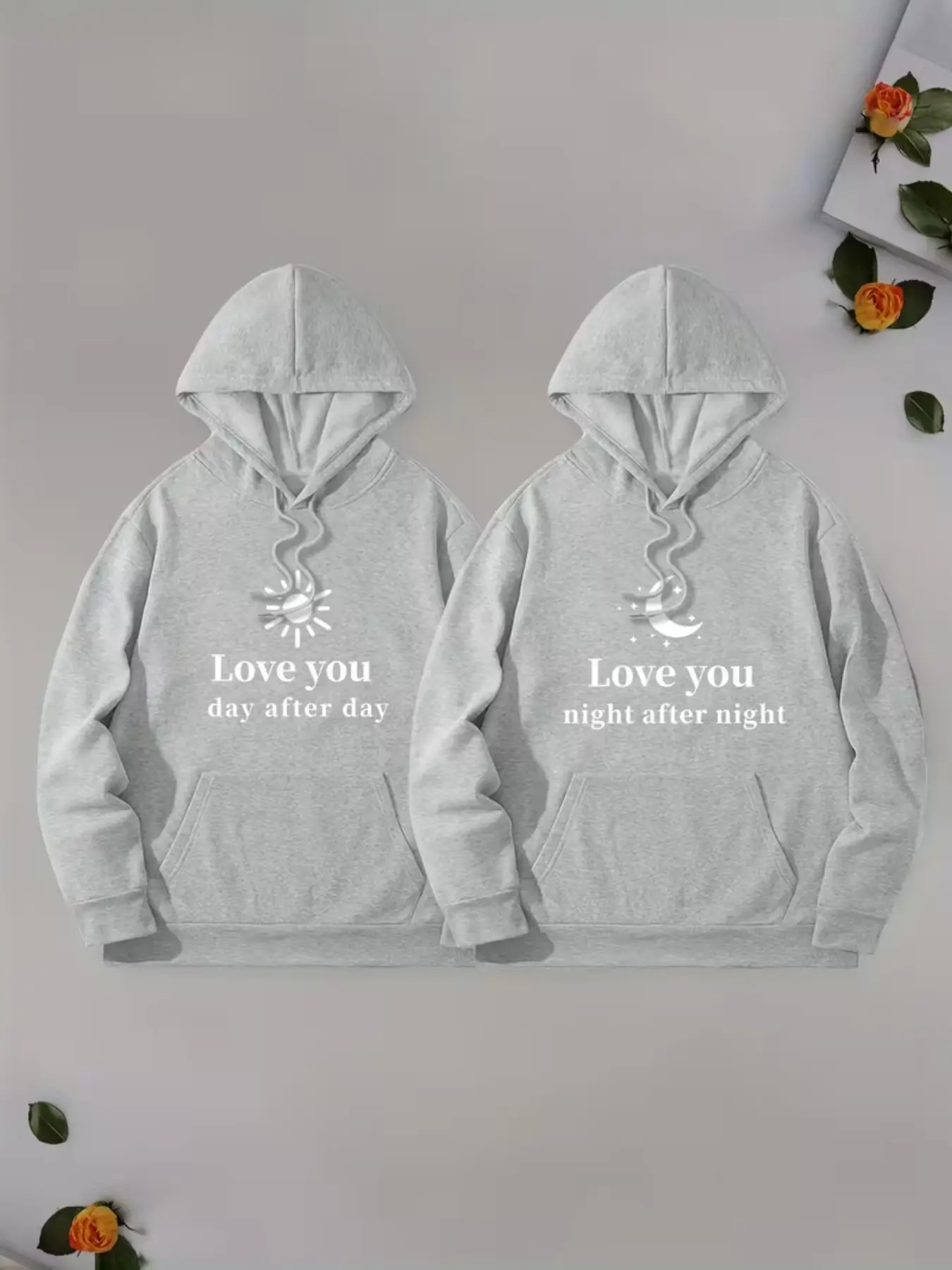 Two-Piece Couple Hoodie Set, Soft Polyester Knit, High Stretch, Comfortable Fit, Perfect for Couples, Valentine's Gift, All-Season Wear