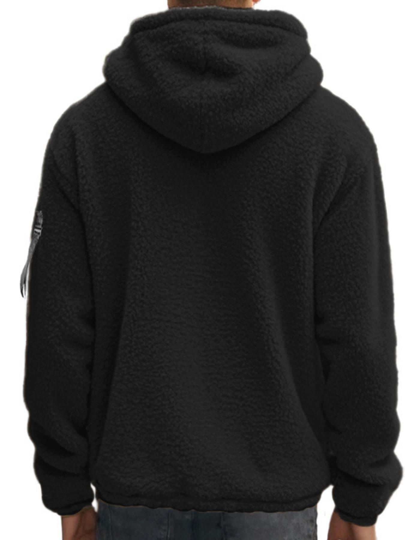 Men's Windproof Thermal Jacket, Loose-Fit Hooded Casual Outerwear, Dual-Sided Velvet Warm Coat for Fall & Winter Seasons