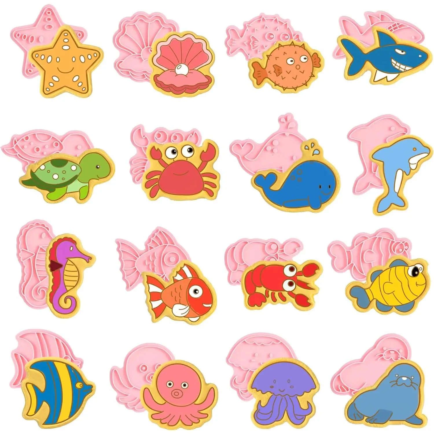 16 count Under The Sea Cookie  Set with Plunger Stamper Set,  See Cookie Cutters, Sea  Cookie  Set,  Marine  Shape Cookie Cutters for Baking Birthday